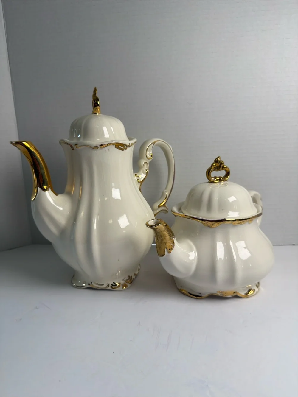 Elegant Cream and Gold Porcelain Set - Decorative Teapot and Coffee Pot vintage